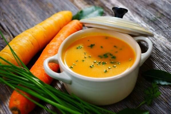 Soup puree with potatoes and carrots on the menu of a mild diet for gastritis